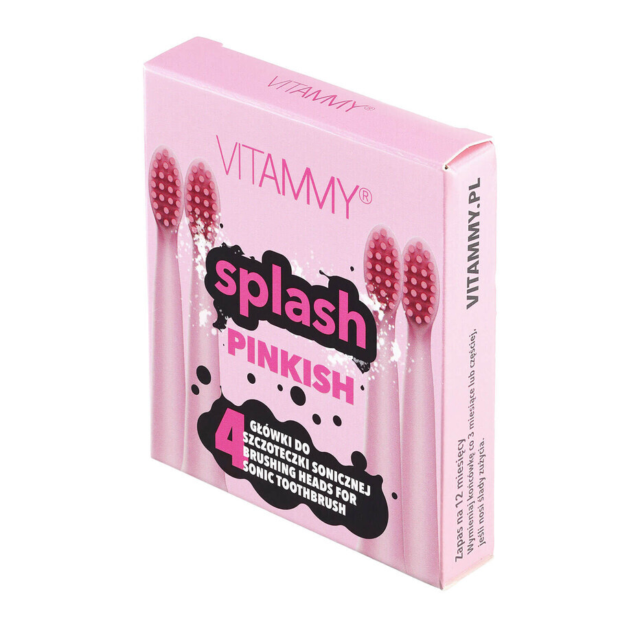 Vitammy Splash, puntas de cepillo de dientes sónicas para niños, rosáceo, a partir de 8 años, 4 piezas