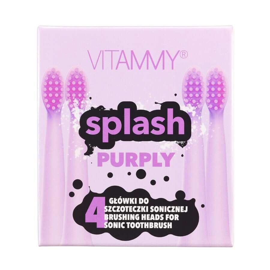 Vitammy Splash, punte per spazzolino sonico per bambini, color porpora, da 8 anni, 4 pezzi