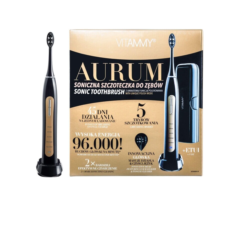 Vitammy Aurum Black, brosse à dents sonique, noire + étui, 1 pièce