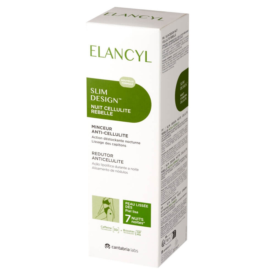 Elancyl Slim Design, Creme gegen hartnäckige Cellulite, Nachtcreme, 200 ml