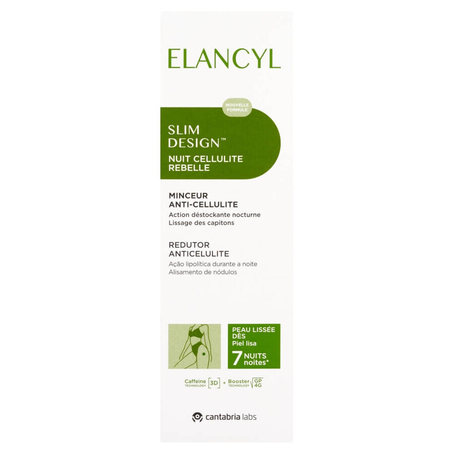 Elancyl Slim Design, Creme gegen hartnäckige Cellulite, Nachtcreme, 200 ml