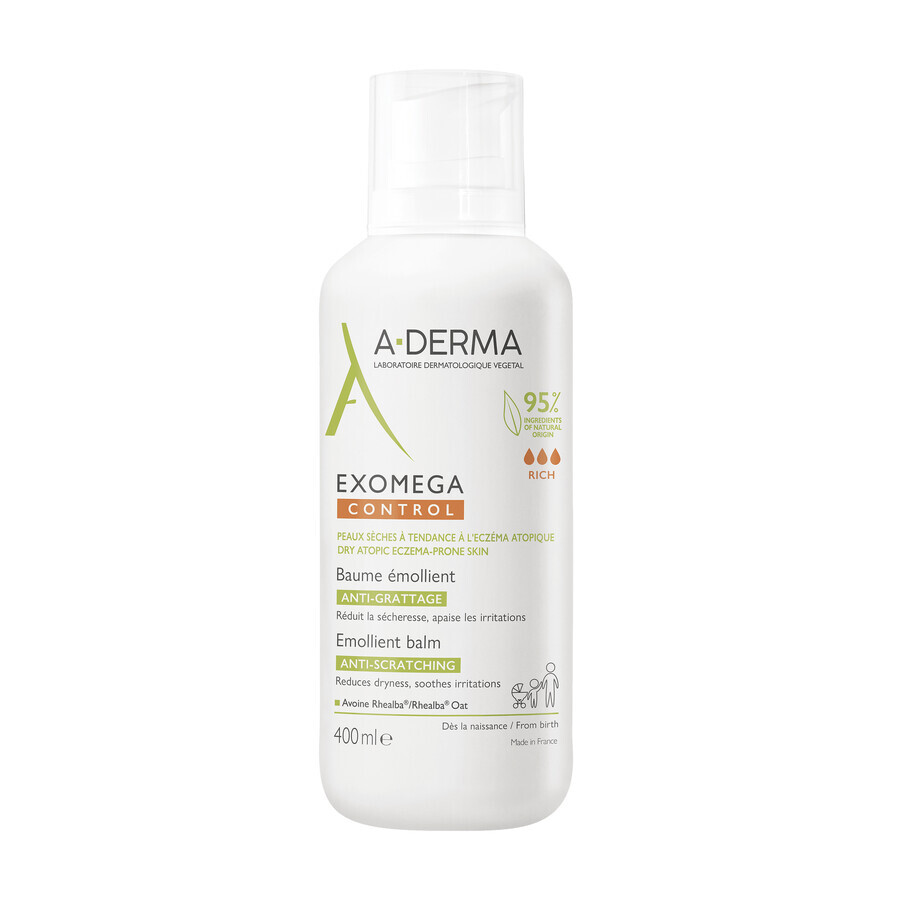 A-Derma Exomega Control, lotion émolliente, peaux sèches et à tendance atopique, dès le premier jour, 400 ml