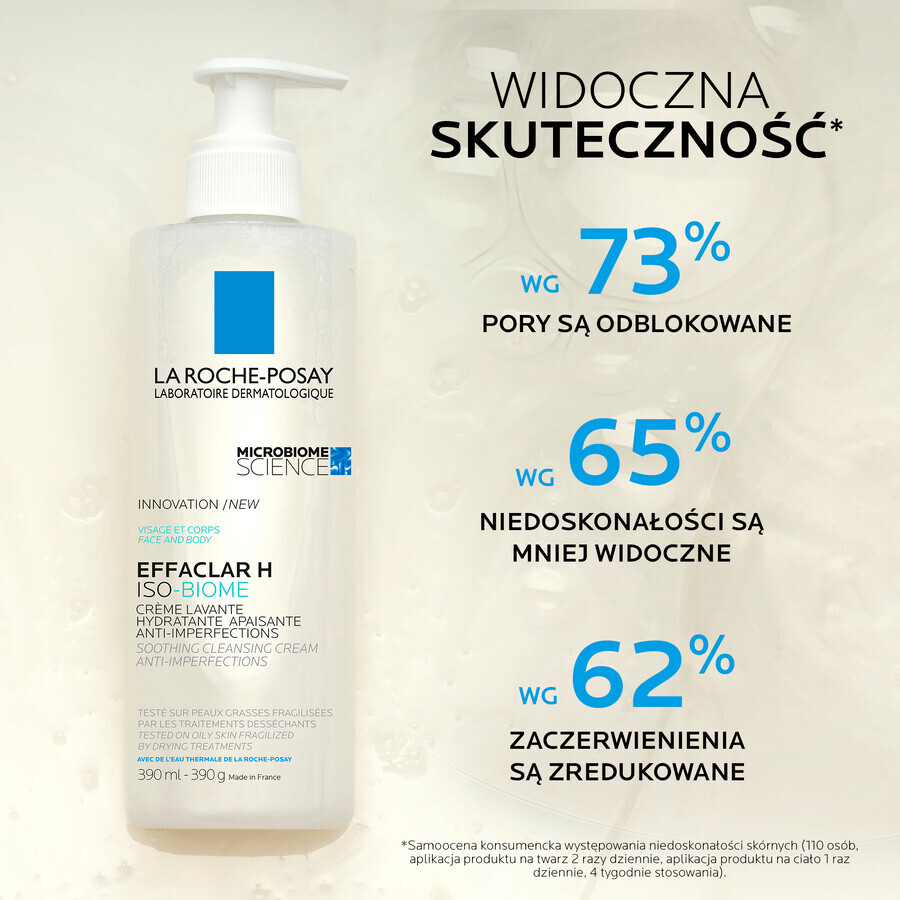 La Roche-Posay Effaclar H Iso - Biome, crème nettoyante apaisante contre les imperfections, 390 ml