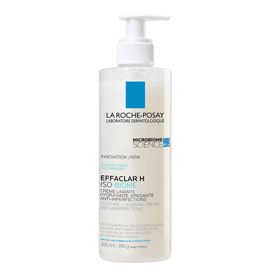 La Roche-Posay Effaclar H Iso - Biome, crème nettoyante apaisante contre les imperfections, 390 ml