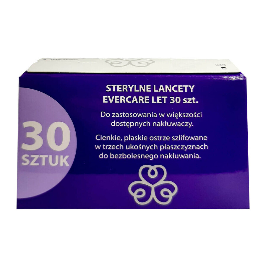 Evercare Let, lancettes stériles, jetables, 30 pièces