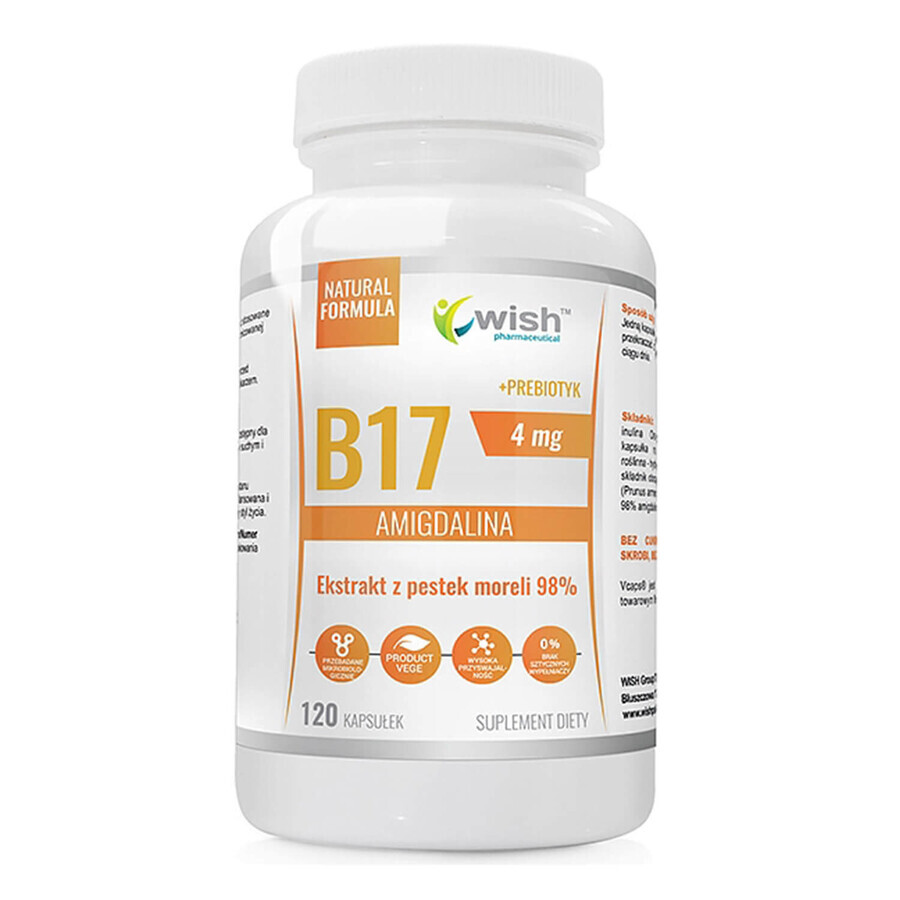 Wish B17 Amigdalin 4 mg + Prébiotique, 120 capsules