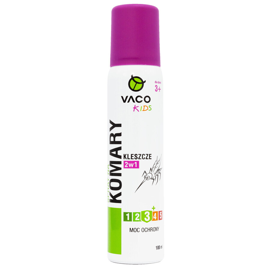 Vaco Kids, muggen- en tekenspray, 2-in-1, voor kinderen vanaf 3 jaar, IR3535 10%, 100 ml