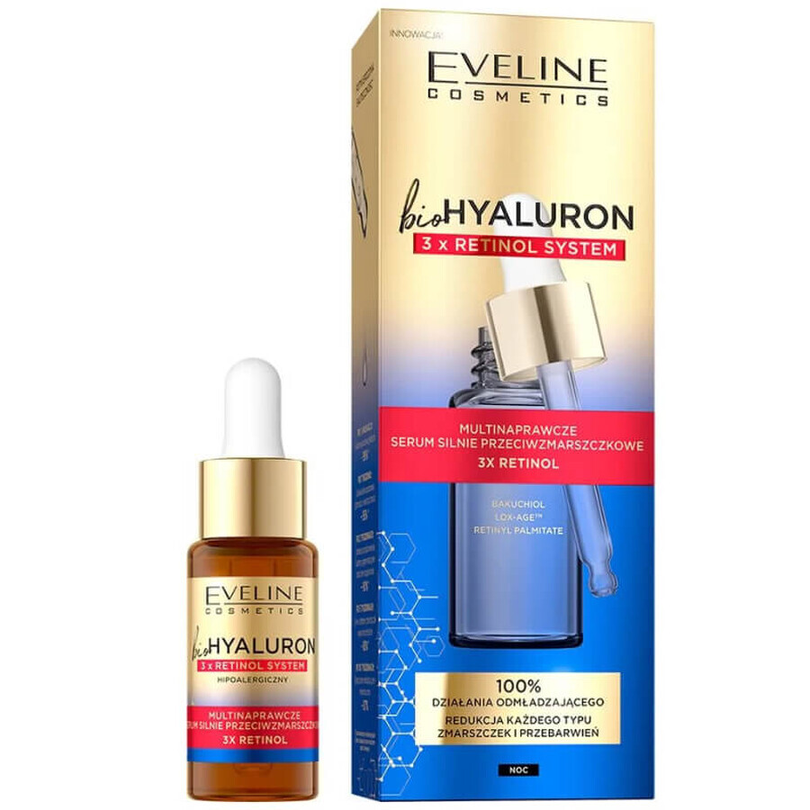 Eveline Cosmetics Bio Hyaluron 3 x Retinol, Sérum anti-rides multifacettes, pour la nuit, 18 ml