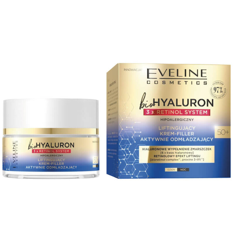 Eveline Cosmetics Bio Hyaluron 3 x Retinol System 50+, cremă de față pentru lifting, întinerire activă, 50 ml