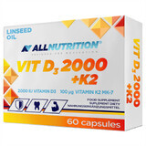 Allnutrition Vit D3 + K2, vitamina D 2000 UI + vitamina K 100 µg, 60 cápsulas