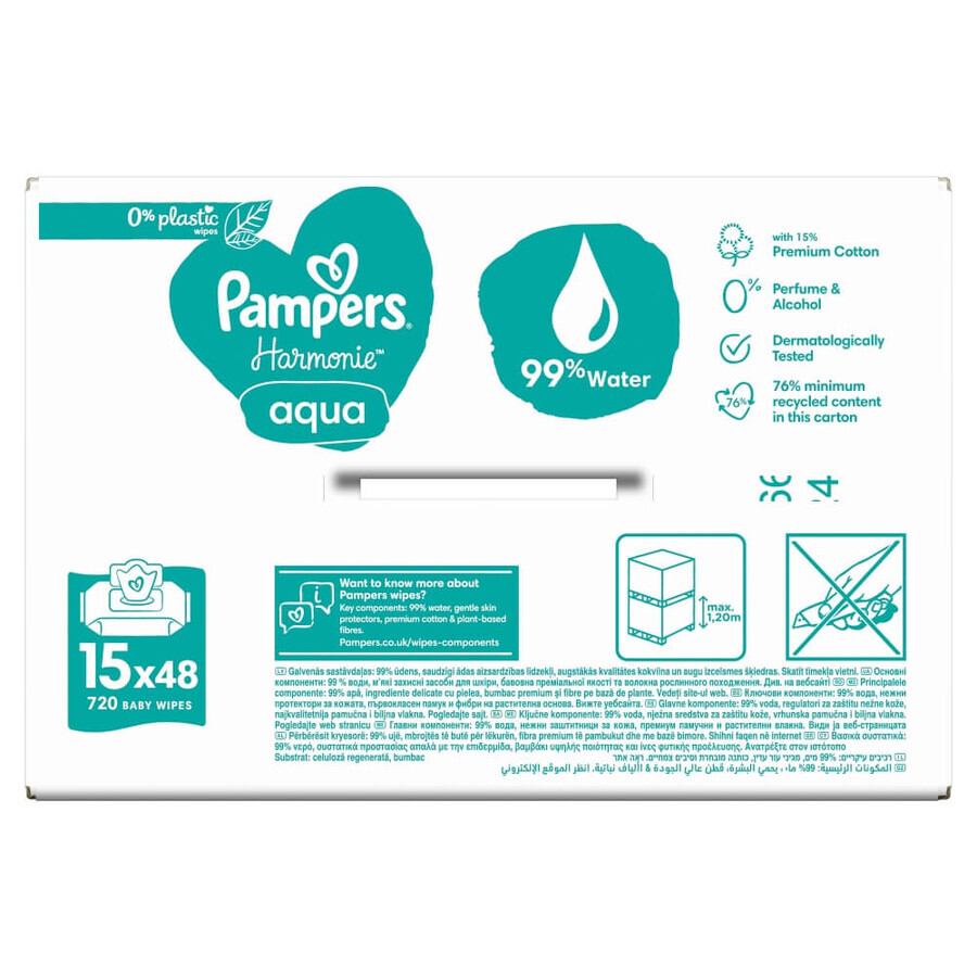 Pampers Harmonie Aqua, wet wipes, 15 x 48 pcs