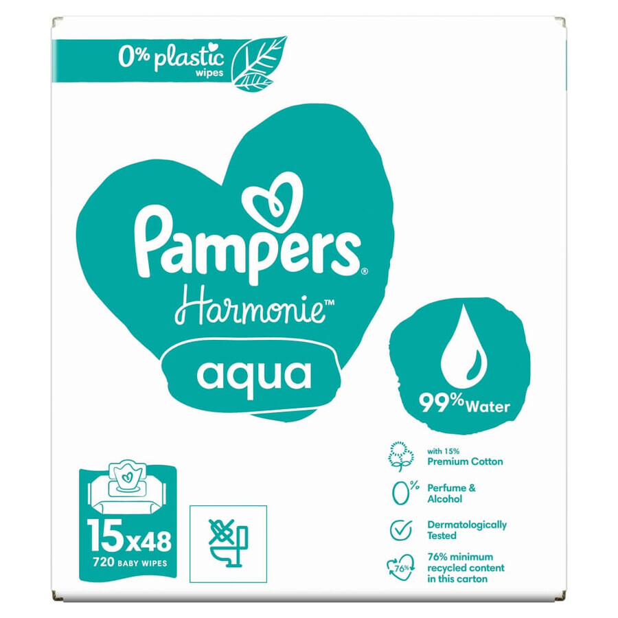 Pampers Harmonie Aqua, wet wipes, 15 x 48 pcs