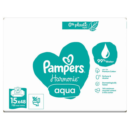 Pampers Harmonie Aqua, wet wipes, 15 x 48 pcs