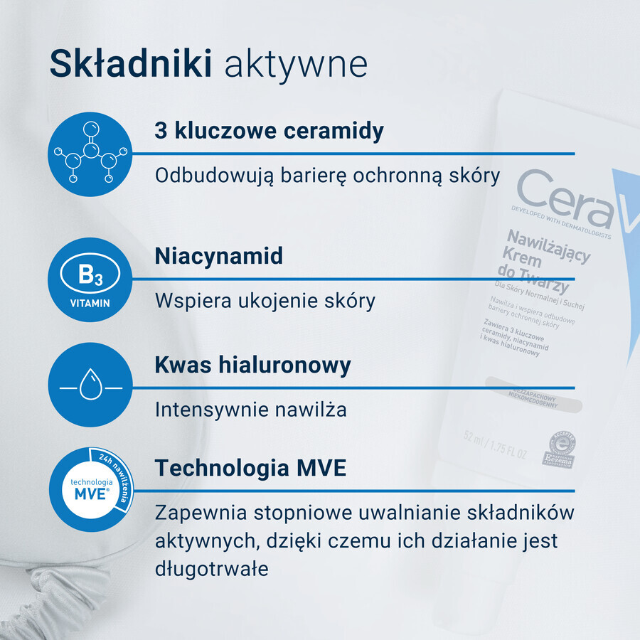 CeraVe, crème hydratante pour le visage aux céramides, peau normale et sèche, SPF 50, 52 ml