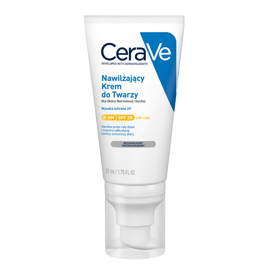 CeraVe, crème hydratante pour le visage aux céramides, peau normale et sèche, SPF 50, 52 ml