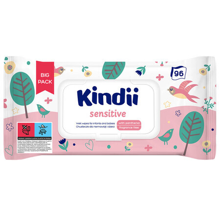 Kindii Sensitive, lingettes humides pour bébés et enfants, 96 pièces