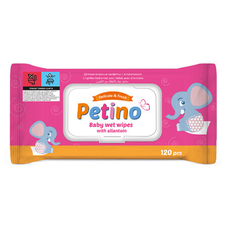 Petino, lingettes humides pour bébés et enfants, avec allantoïne, 120 pièces