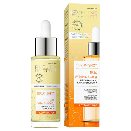 Eveline Cosmetics Serum Shot, traitement éclaircissant, 15% vitamine C + Cg, 30 ml