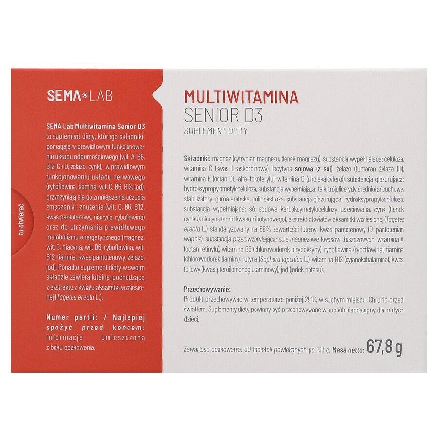 SEMA Lab Multivitamin Senior D3, 60 comprimés pelliculés