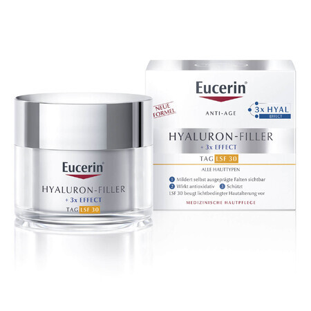 Eucerin Hyaluron-Filler, crème de jour anti-rides à l'acide hyaluronique, tous types de peau, SPF 30, 50 ml