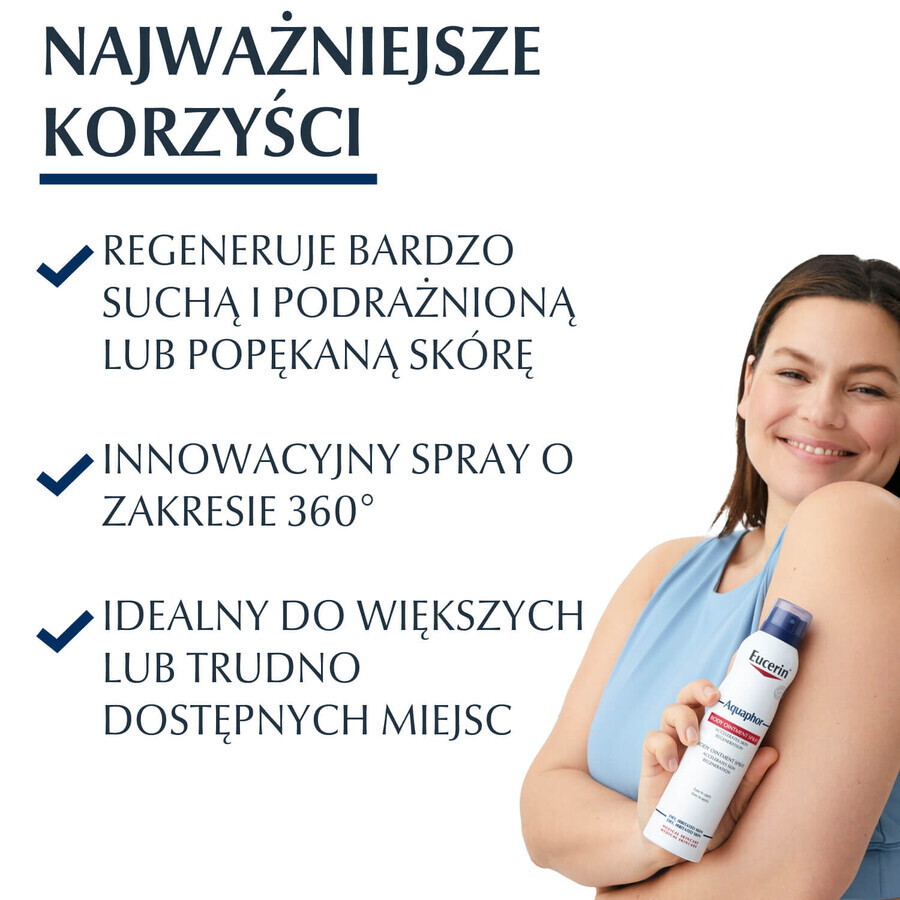 Eucerin Aquaphor, pomada regeneradora en spray corporal, para pieles secas, agrietadas e irritadas, 250 ml