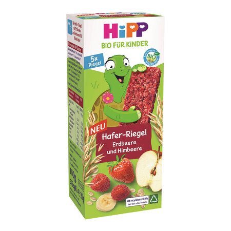 HiPP Barre d'avoine Bio, fraises et framboises, après 1 an, 5 x 20 g