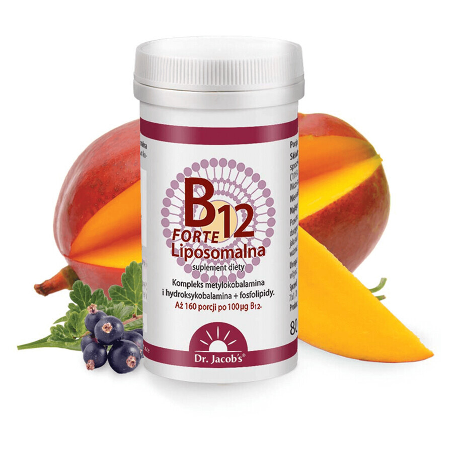 Dr. Jacob's B12 Liposomal Forte, sublinguaal poeder, aalbessen-mango smaak, 80 g