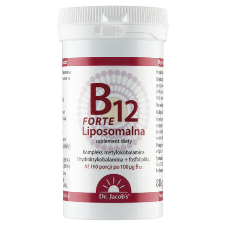 Dr. Jacob's B12 Liposomal Forte, sublinguaal poeder, aalbessen-mango smaak, 80 g