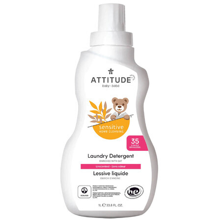 Attitude Sensitive Skin Baby, detergente delicado para tejidos infantiles, 1 l