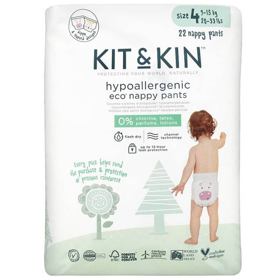 Kit&amp;Kin, couches jetables biodégradables, taille 4, 9-15 kg, 22 pièces