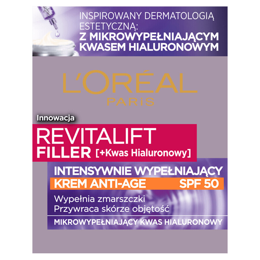 L'Oreal Revitalift Filler, crème anti-âge pour le visage, SPF 50, jour, 50 ml