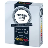 Mister Size, préservatifs humidifiés, lisses, paquet test, 53 mm + 57 mm + 60 mm, 3 pièces