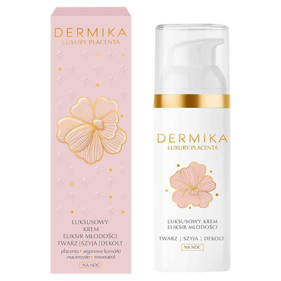 Dermika Luxury Placenta, luxury cream-elixir of youth for face, neck and décolleté, night, 50 ml