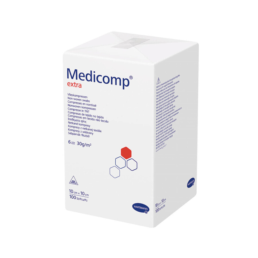 Medicomp Extra, non stérile, compresses non tissées, 6 couches, 30 g/m2, 10 cm x 10 cm, 100 pièces