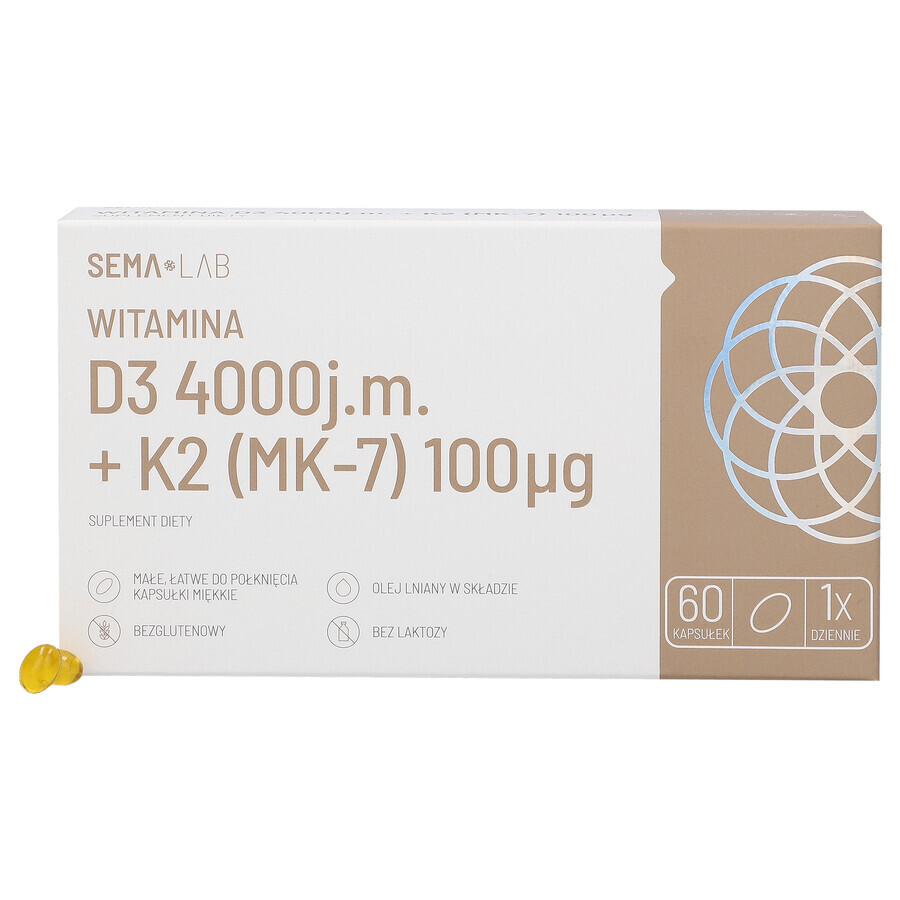 SEMA Lab Vitamina D3 4000 UI + K2 (MK-7) 100 µg, 60 capsule molli