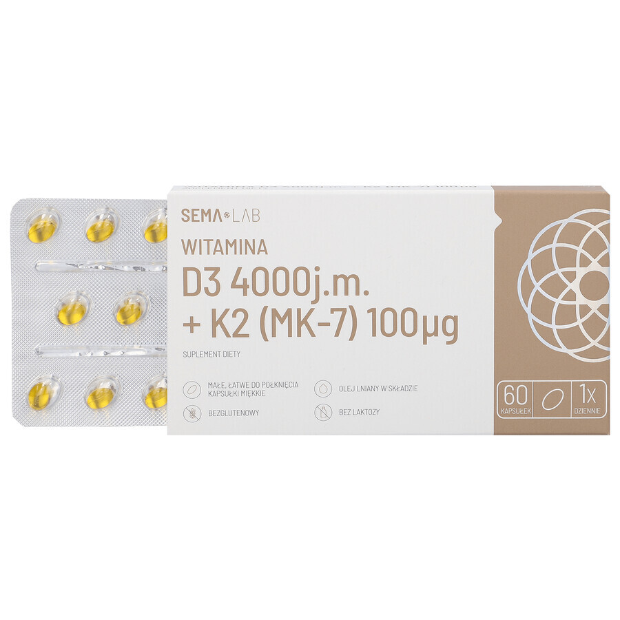 SEMA Lab Vitamina D3 4000 UI + K2 (MK-7) 100 µg, 60 capsule molli