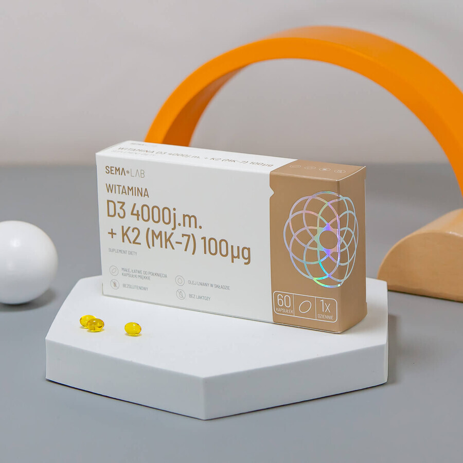 SEMA Lab Vitamina D3 4000 UI + K2 (MK-7) 100 µg, 60 capsule molli