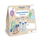 Mustela Newborn Starter Kit, lait corporel, 100 ml + gel lavant, 100 ml + eau nettoyante, 100 ml