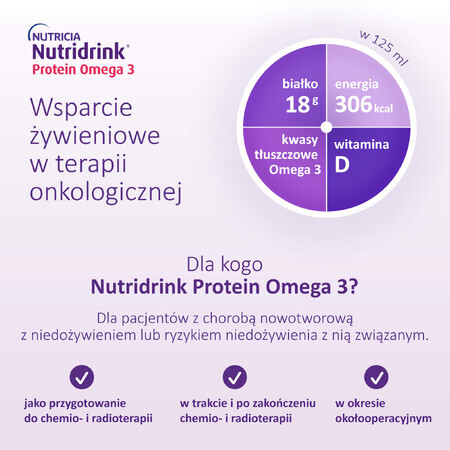 Nutridrink Protein Omega 3, préparation nutritionnelle, saveur fraise-framboise, 4 x 125 ml