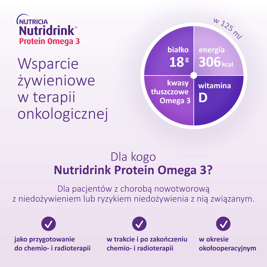 Nutridrink Protein Omega 3, préparation nutritionnelle, saveur fraise-framboise, 4 x 125 ml