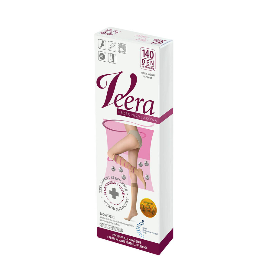 Veera Przeciwżylakowa, chaussettes de compression pour les genoux, 140 den, taille 3/4, visone