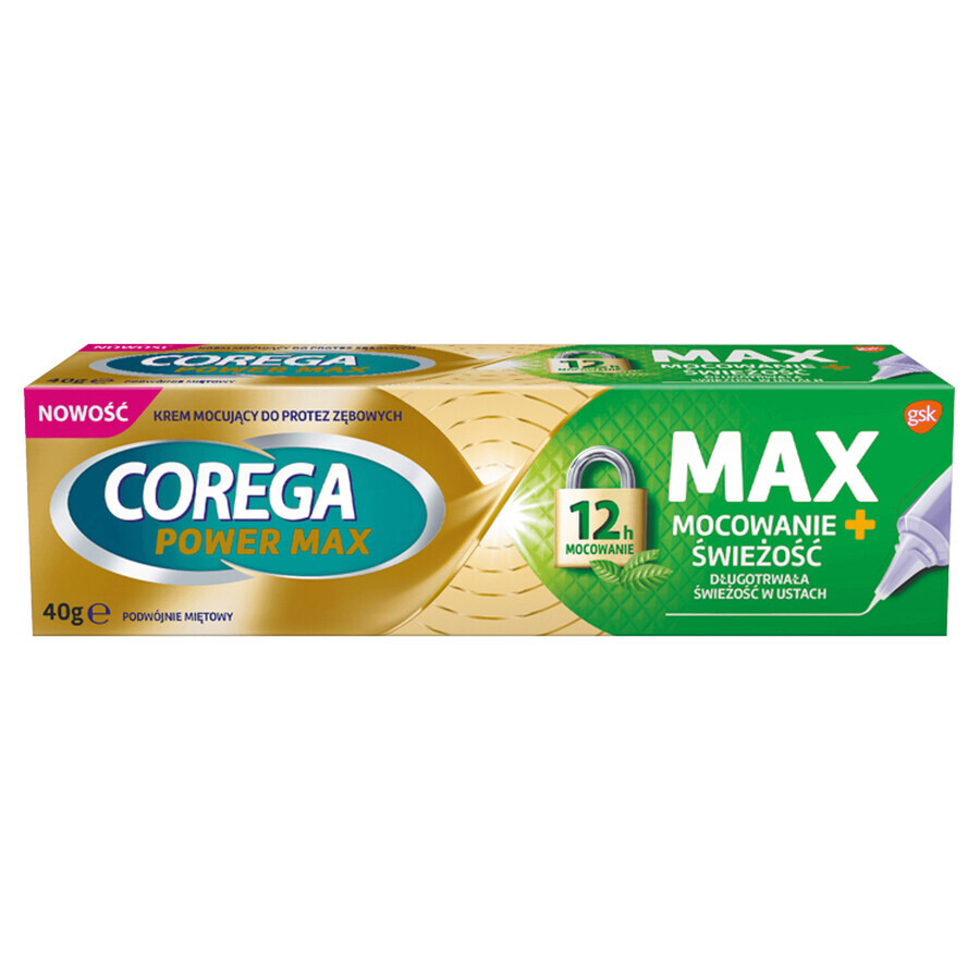 Corega Power Max Fixation + Freshness, Fixiercreme für Zahnprothesen, Doppelminze, 40 g