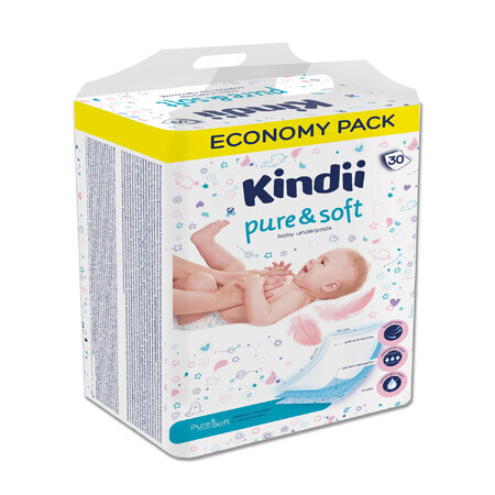 Kindii Pure &amp; Soft, coussinets jetables pour bébés, 60 cm x 40 cm, 30 pièces