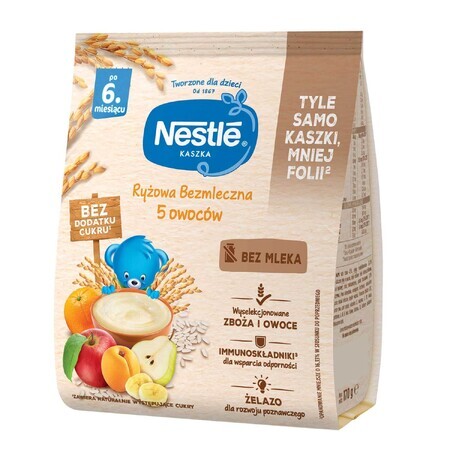 Nestlé Céréales de riz, 5 fruits, sans produits laitiers, sans sucre ajouté, après 6 mois, 170 g