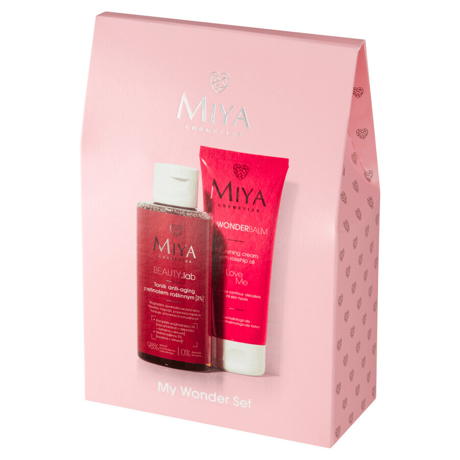 Set Miya My Wonder, tonique anti-âge BEAUTY.lab au rétinol végétal 2%, 150 ml + myWONDERBALM I love me, crème nourrissante pour le visage à l'huile de rose, 75 ml