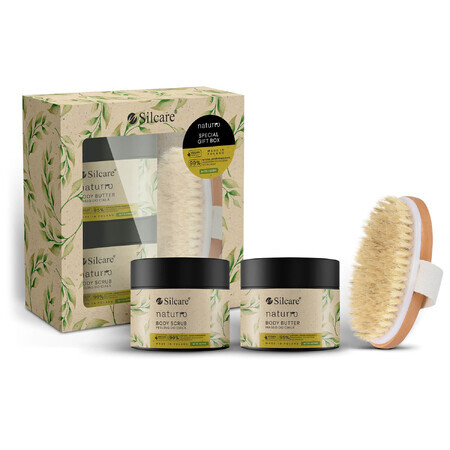 Silcare Naturro set, gommage corporel, 150 ml + beurre corporel, 150 ml + brosse de massage corporel