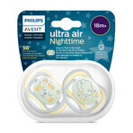 Avent Ultra Air, sucette, silicone, orthodontique, nuit, SCF376/01, après 18 mois, 2 pièces