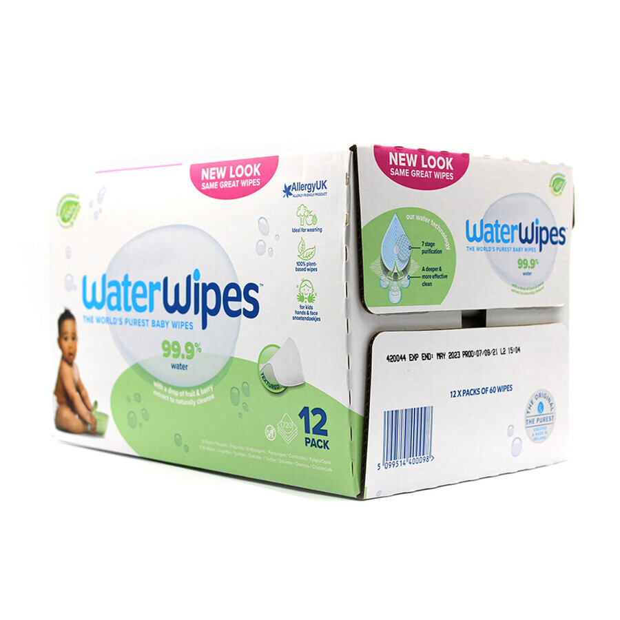 WaterWipes Soapberry Kids Bio, wet wipes, water with soap extract, from birth, 12 x 60 pieces