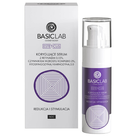 BasicLab Esteticus, sérum correcteur de nuit au rétinal 0,15%, réduction et stimulation, 30 ml