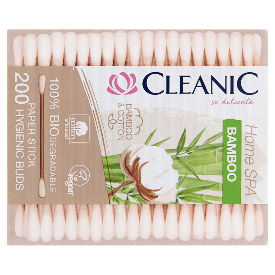 Cleanic Home Spa Bamboo, coton-tige biodégradable, bambou et coton, 200 pièces